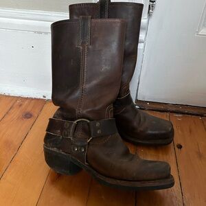 Frye Dark Brown Leather Western Boots Harness Boots vintage 6